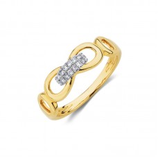 Gold Stainless Steel Link Ring with Diamonds - R848