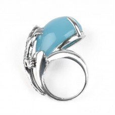 Hot Sell Silver Lizard On Chalcedony Stainless Steel Ring