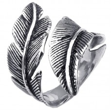 Mens Womens Stainless Steel Vintage Feather Ring