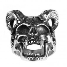 Men's Stainless Steel Vintage Skull Goat Horn Ring