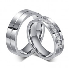 6MM Titanium Stainless Steel Promise Engagement Couple Wedding Bands for Him and Her Women Cubic Zirconia CZ Rings