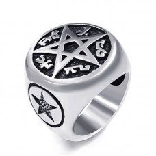 Men's Pentacle Pentagram Rune Star Magic Casting Stainless Steel Wiccan Biker Ring