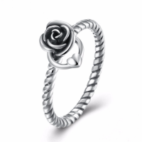 stainless steel Rose Flower Ring with Cute Heart for Women Christmas Gift 