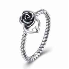 stainless steel Rose Flower Ring with Cute Heart for Women Christmas Gift 