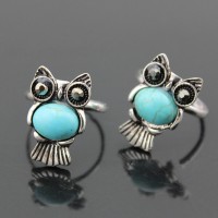 2017 New Product oem odm lovely silver color owl black friday aquamarine ring