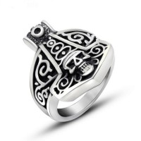 2017 unique oem stainless steel tribal filigree skull ring Thor Hammer skull rings for man