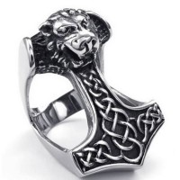 2017 fashion jewelry mens stainless steel gothic knot lion Thor's Hammer ring