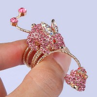 2017 new oem odm ever faith gold-tone crystal easter ring cute rabbit mother and child knuckle gift