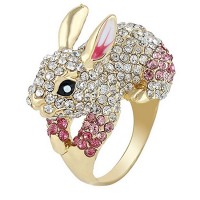 2017 good sale oxidization resistant ever faith gold-tone cute rabbit ring austrian crystal pink
